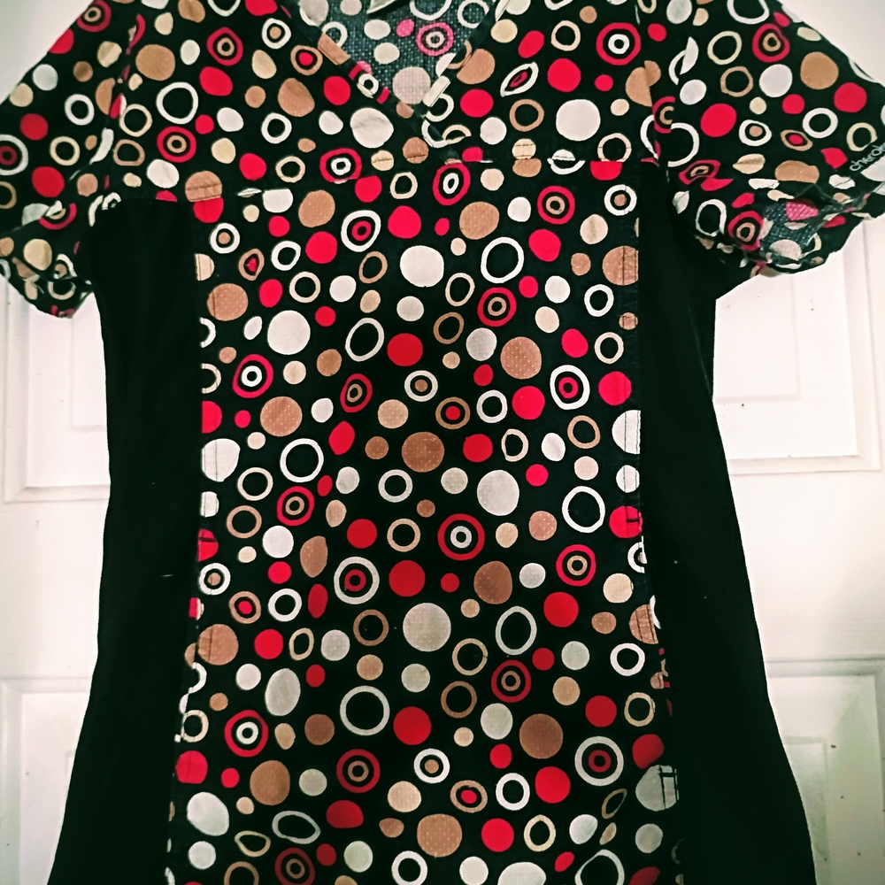 Cherokee Multicolor Polka Dot Scrub Top